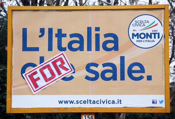 ELEZIONI: MANIFESTO MONTI MODIFICATO "ITALIA FOR SALE"